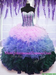 Flare Sleeveless Lace Up Floor Length Beading and Ruffles and Ruffled Layers Sweet 16 Dresses