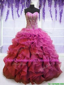 Extravagant Beading and Ruffles Quince Ball Gowns Lilac Lace Up Sleeveless Floor Length