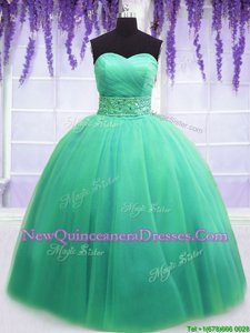 Popular Sleeveless Beading and Belt Lace Up Ball Gown Prom Dress