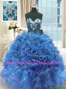 Free and Easy Ball Gowns Quinceanera Dress Blue Sweetheart Organza Sleeveless Floor Length Lace Up