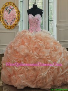 Dazzling Pick Ups Sweetheart Sleeveless Sweep Train Lace Up Sweet 16 Dress Peach Organza