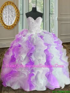 Vintage White And Purple Sweetheart Lace Up Beading and Ruffles Quinceanera Dresses Sleeveless