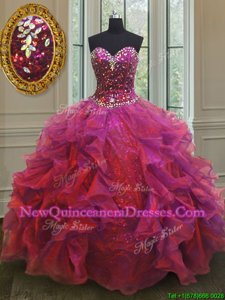 Inexpensive Multi-color Sleeveless Beading and Ruffles Floor Length Sweet 16 Dress
