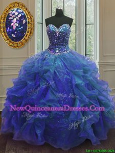 Excellent Floor Length Blue Quinceanera Dresses Sweetheart Sleeveless Lace Up