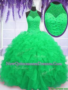 Low Price Floor Length Lace Up Quinceanera Gowns Spring Green and In for Military Ball and Sweet 16 and Quinceanera withBeading and Ruffles