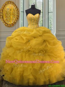 Stylish Sleeveless Lace Up Floor Length Beading and Ruffles and Pick Ups 15th Birthday Dress