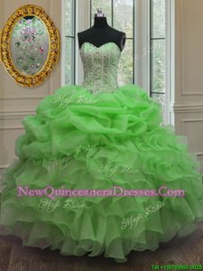 Fantastic Pick Ups Floor Length Spring Green Quinceanera Gown Sweetheart Sleeveless Lace Up