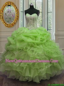 Pick Ups Sweetheart Sleeveless Lace Up Quince Ball Gowns Spring Green Organza