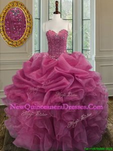 Perfect Lilac Organza Lace Up Sweet 16 Quinceanera Dress Sleeveless Floor Length Beading and Ruffles