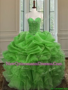 Luxurious Spring Green Quinceanera Gowns Military Ball and Sweet 16 and Quinceanera and For withBeading and Ruffles Sweetheart Sleeveless Lace Up