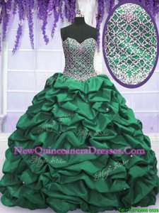 Admirable Dark Green Sweetheart Neckline Beading and Sequins and Pick Ups Sweet 16 Dress Sleeveless Lace Up