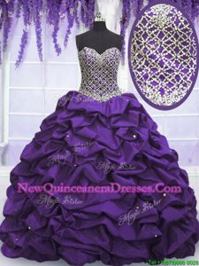 Nice Beading and Sequins and Pick Ups Quinceanera Gowns Eggplant Purple Lace Up Sleeveless Floor Length