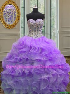 Wonderful Lavender Sweetheart Lace Up Beading and Ruffles Vestidos de Quinceanera Sleeveless