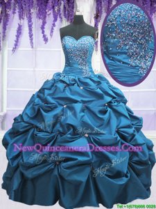 Luxurious Pick Ups Ball Gowns Ball Gown Prom Dress Teal Sweetheart Taffeta Sleeveless Floor Length Lace Up