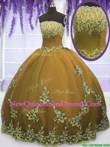 Stunning Olive Green Ball Gowns Appliques Ball Gown Prom Dress Zipper Tulle Sleeveless Floor Length