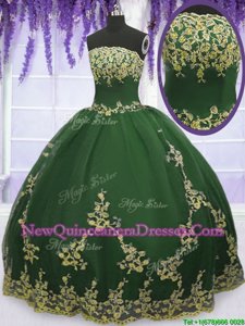 Dramatic Floor Length Dark Green Quinceanera Dresses Strapless Sleeveless Zipper