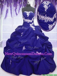 Fantastic Spring and Summer and Fall and Winter Taffeta Sleeveless Floor Length Quinceanera Gown andAppliques and Pick Ups