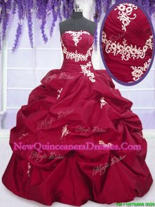 Captivating Pick Ups Strapless Sleeveless Lace Up Quinceanera Gown Fuchsia Taffeta