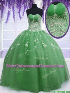 Custom Design Floor Length Ball Gowns Sleeveless Green Sweet 16 Quinceanera Dress Zipper