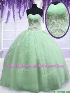 Gorgeous Organza Sweetheart Sleeveless Zipper Beading 15th Birthday Dress inYellow Green