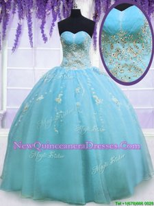 Custom Made Baby Blue Sleeveless Organza Zipper Quinceanera Gowns for Military Ball and Sweet 16 and Quinceanera