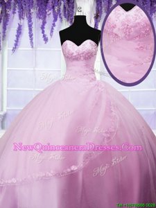 Baby Pink Sweetheart Neckline Appliques Sweet 16 Quinceanera Dress Sleeveless Lace Up