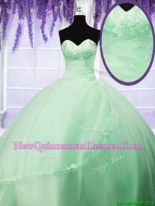 Beautiful Floor Length Ball Gowns Sleeveless Spring Green Quinceanera Gown Lace Up