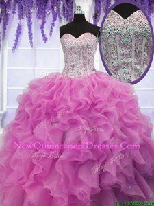 Excellent Sweetheart Sleeveless Organza Sweet 16 Dress Sequins Lace Up