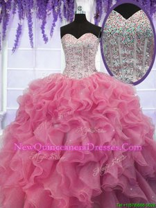 Decent Spring and Summer and Fall and Winter Organza Sleeveless Floor Length Ball Gown Prom Dress andRuffles and Sequins