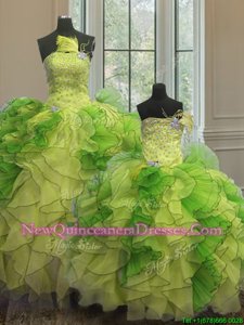 Attractive Spring and Summer and Fall and Winter Organza Sleeveless Floor Length Sweet 16 Dress andBeading and Ruffles