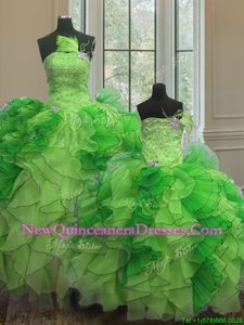 Classical Ball Gowns 15th Birthday Dress Multi-color Strapless Organza Sleeveless Floor Length Lace Up