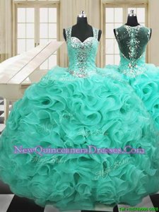 Best Selling Straps Straps Apple Green Lace Up Quince Ball Gowns Beading and Ruffles Sleeveless Floor Length