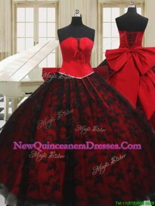 Suitable Red Sleeveless Organza Lace Up Quince Ball Gowns for Military Ball and Sweet 16 and Quinceanera