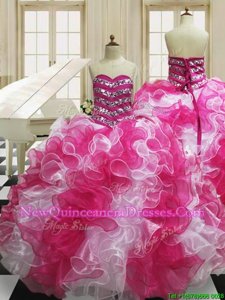 Captivating Multi-color Sweetheart Neckline Beading and Ruffles Vestidos de Quinceanera Sleeveless Lace Up