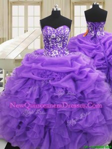 Purple Sweetheart Neckline Embroidery and Ruffles Sweet 16 Quinceanera Dress Sleeveless Lace Up