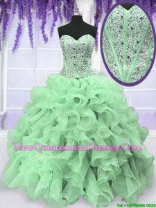 Sweetheart Sleeveless Organza Sweet 16 Dresses Beading and Ruffles Lace Up