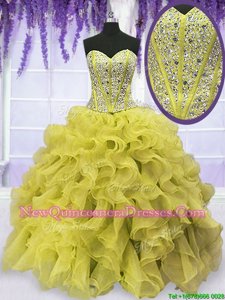 Sweetheart Sleeveless Lace Up Quince Ball Gowns Yellow Green Organza