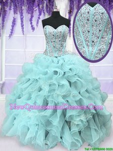 Captivating Light Blue Lace Up Quinceanera Dresses Beading and Ruffles Sleeveless Floor Length