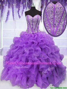 Fabulous Purple Sleeveless Organza Lace Up Quinceanera Gown for Military Ball and Sweet 16 and Quinceanera