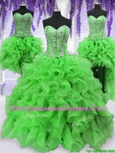 Cheap Four Piece Sleeveless Beading and Ruffles Lace Up Sweet 16 Dress