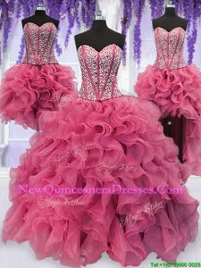 Wonderful Four Piece Sleeveless Ruffled Layers and Sequins Lace Up Sweet 16 Dresses