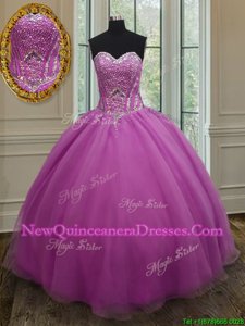 Colorful Sweetheart Sleeveless Lace Up 15th Birthday Dress Lilac Organza