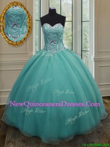 Noble Light Blue Ball Gowns Organza Sweetheart Sleeveless Beading Floor Length Lace Up 15 Quinceanera Dress