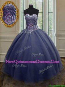 Nice Purple Lace Up Quinceanera Gown Beading and Ruching Sleeveless Floor Length