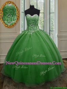 Hot Selling Dark Green Lace Up Quinceanera Gown Beading and Ruching Sleeveless Floor Length