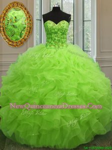 Sleeveless Lace Up Floor Length Beading and Ruffles Vestidos de Quinceanera