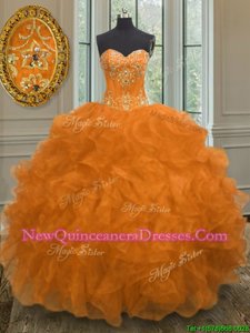 New Style Floor Length Orange 15th Birthday Dress Sweetheart Sleeveless Lace Up