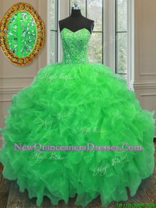 Fantastic Green Sleeveless Beading and Ruffles Floor Length Quinceanera Dress
