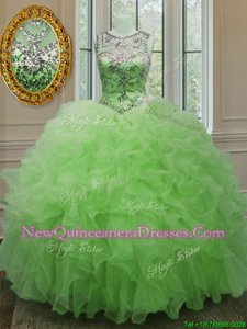 Gorgeous Scoop Sleeveless Organza Sweet 16 Dresses Beading and Ruffles Lace Up