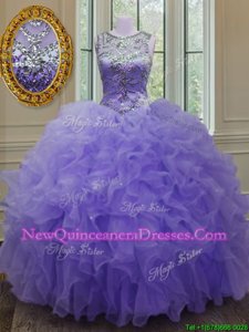 Free and Easy Scoop Lavender Sleeveless Beading and Ruffles Floor Length Quinceanera Gown